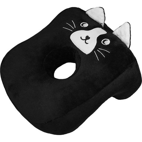 Oreiller de sieste de bureau en coton à mémoire de forme, oreiller noir avec trou d'oreille, coussin d'oreille doux pour dormeurs latéraux pour femmes, filles, enfants (chat noir) (1/5)
