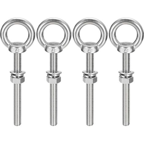 , 4 pieces M8 x 100 mm stainless steel eyebolts, metric thread, M8 eyebolt for fastening and hanging (1/4)