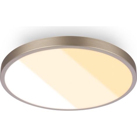 Plafonnier LED, 18W 2000lm, 2700K 3000K 4000K, IP44 Protection éclaboussures, plafonnier lumineux, lampe salle de bain, lampe cuisine, 24 x 6 cm, Nickel Mat (1/5)