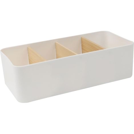 1 Organisateur de bureau, 4 compartiments, séparateurs amovibles, bambou et PP, pour stylos et fournitures, maison et bureau