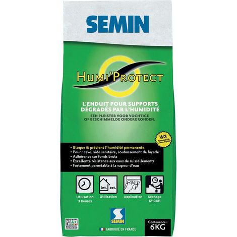 Semin – Enduit de façade pour maçonnerie humide – Sac de 6 kg – Perméabilité à la vapeur d'eau classe V1 – Application en 1 à 2 couches