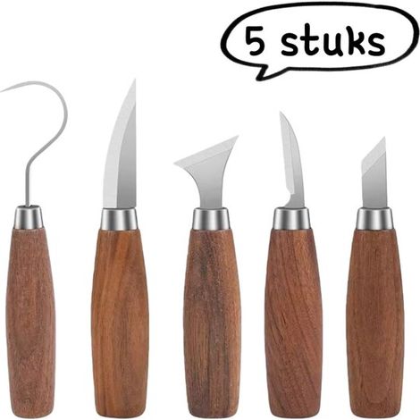 Ensemble de menuiserie à 5 pièces - Couteau de coupe pour menuiserie DIY - Cuillère de sculpture sur bois courbe - Ensemble complet de sculpture sur bois - Marron (1/5)