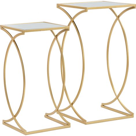 Mesas de Salón Gane, set de 2 Modulares, Forma Cuadrada, Tapa Transparente, 35x35x70h cm dorado