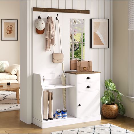 Meuble rangement d’entrée avec miroir 110,5x38x191 cm OKMYHOME (1/5)