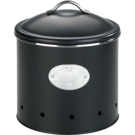 Wenko – Boite de rangement métal avec couvercle amovible – Capacité 4 l – Trous d'aération pour conservation optimale – Ø 18,7x21 cm, noir (1/5)