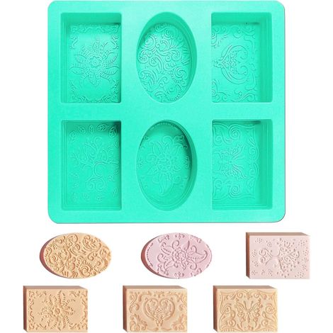 Moule Savon, Moule à Savon Avec 6 Cavités Rectangulaire et Ovale,Moule Silicone Savon,Moule à Savon Fait Maison pour Chocolat Savon Bougies Glaçons(6 Style) (1/5)