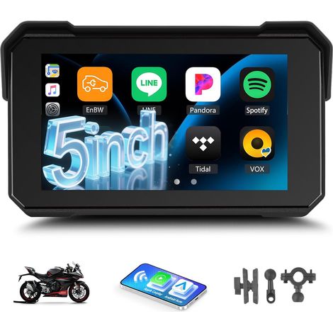 GPS Screen for Motorcycle, Screen Android Auto Wireless, Motorcycle Android Auto Portable 5 Inch Waterproof Touch Screen with TF Bluetooth Navigation Siri (1/5)