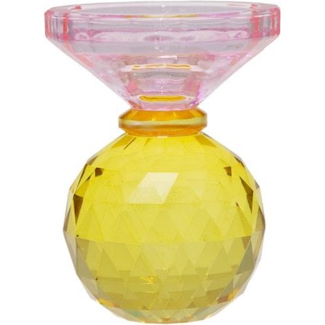 Bougeoir en Verre Design Bouton Porte-Bougie Décoratif Ambre et Rose Hauteur 10 cm - PANGIVO (1/4)