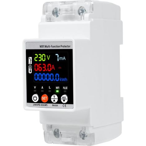 JSSEVN-Protection Contre Les Surtensions, 230V Stabilisateur de Tension 63A Compteur Electrique Intelligent Disjoncteur WiFi Tuya sur Rail DIN écran Couleur (1/5)