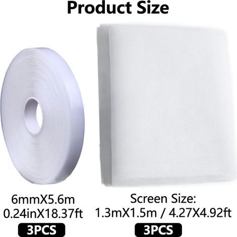 Filet de protection contre les insectes pour fenêtre, moustiquaire lavable avec bande adhésive, installation facile, lot de 3