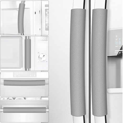 Housses de Poignées de Porte de Réfrigérateur, 6 Pièces en Cuir, Protègent Réfrigérateur, Micro-Ondes, Four et Lave-Vaisselle contre Taches et Huiles, Décoration de Cuisine (Gris) (1/4)