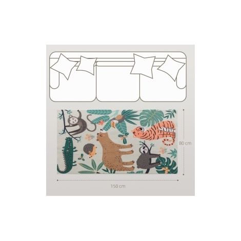 Tapis en Sherpa synthétique à motif jungle, 150 x 80 cm, crème avec accents colorés (1/5)