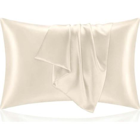 JSSEVN - Set of 2 satin pillowcases - Beige pillowcase for skin tone, Standard size with envelope closure, 51 x 76 cm (1/5)