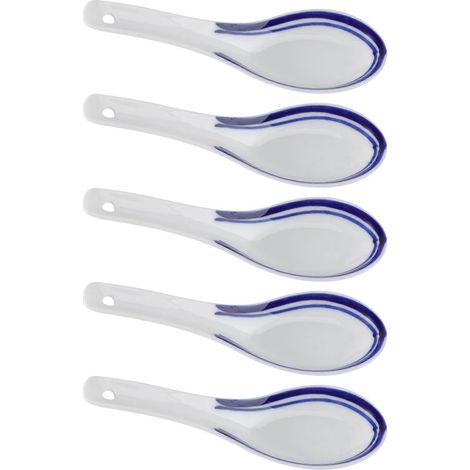 Lot de 5 cuillères en céramique pratiques et multifonctions de style chinois, cuillères à bouillie et à soupe, pour la maison et le restaurant.-13.50X4.50X2.00CM