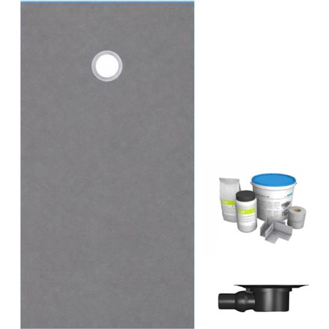 Wedi – Receveur de douche à carreler 160 x 100 cm – Rectangle extra-plat 4 cm – Écoulement excentré – Bonde horizontale incluse – Kit d'étanchéité