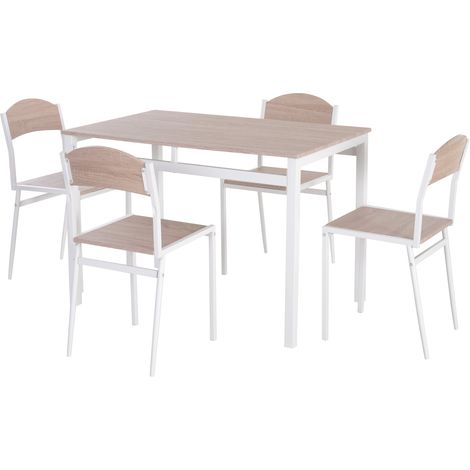 easycomfort set da pranzo tavolino e 4 sedie in metallo e mdf legno, bianco