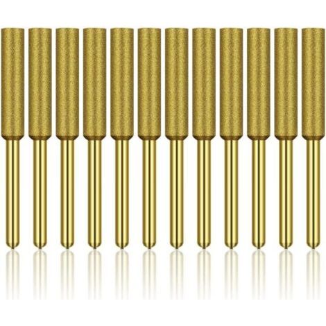12 Pcs Diamant Affûteur de Tronçonneuse, Haute Dureté Titane Plaqué Burr Meule Meule, Affûteur de Tronçonneuse Pierre Bits, 3/16in 4.8mm