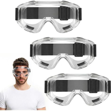Lot de 3 Lunette Protection, Lunettes de Protection Anti-buée, Lunettes de Sécurité Anti-rayures, Aérées, Bandeau Réglable, pour Bricolage, Travaux, Laboratoire et Porteurs de Lunettes (1/5)
