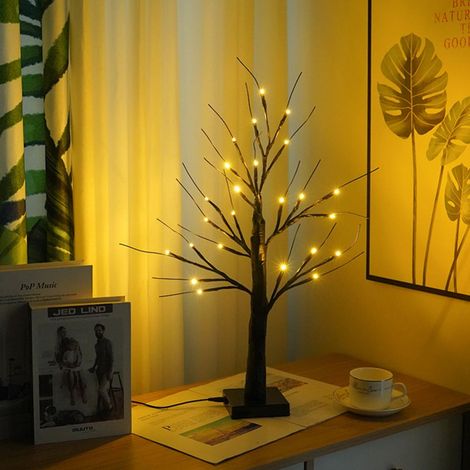 Arbre Lumineux En Plastique - 55 x 55 x 60 cm - 24 Led Blanc Chaud - Fonctionne Sur Piles AA ou USB - Décoration Intérieure Pour Bureau Chambre Fête - 1 Pièce (1/4)