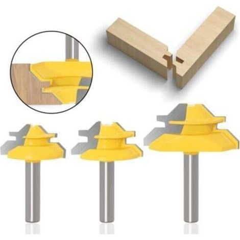 3 pcs Fraise à Rainurer à 45 Degrés (Tige de 8mm) - Outil de Routeur à Verrouillage Mitre (1/4)