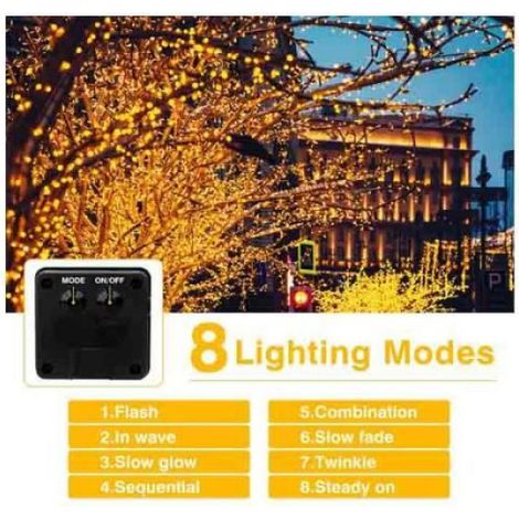 Solaires Guirlandes Lumineuses Qoosea 200LED 22M 8 Modes Étanche Multicolore Guirlande Lumineuse Interieur Extérieures pour le Jardi (1/3)
