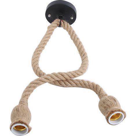 Support E27 Lampe Suspendue DIY 1,5m Corde Chanvre avec Douille Double pour Ampoules Décoration (1/5)
