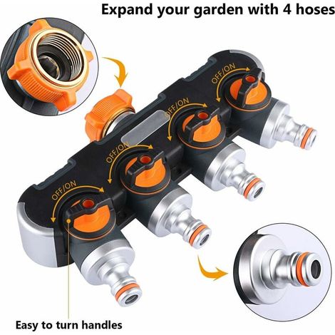 Arrosage Distributeur 4 Voies, Repartiteur Arrosage de Tuyau, Débit d'eau Réglable et Verrouillable, Distributeur pour l'irrigation du Jardin (Fil Européen 3/4) (1/4)