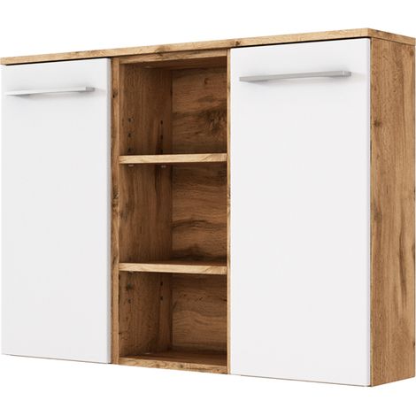 Badezimmer Sideboard LOUNY-03 in Wotaneiche Nb. mit matt weiß, B/H/T: ca. 90/66/20 cm (1/5)