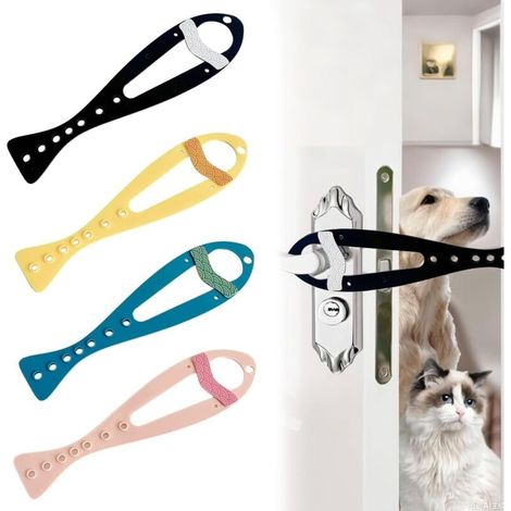 Loquet de Porte pour Chat, 4 Pièces Alternative à la Porte pour Animal Loquet de Porte Door, Sangle de Porte Réglable pour Chat, pour Laisser Entrer Les Chats Empêcher Le Chien d'Entrer (1/5)