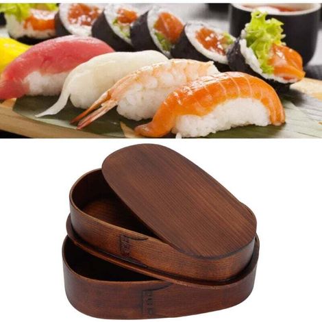 2-layer Japanese bento box, wooden food containers for children, adults, hiking, climbing, office, school (1/4)