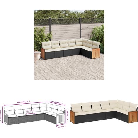 7-tlg. Garten-Sofagarnitur mit Kissen Schwarz Poly Rattan - Gartensorte - Gartenmöbelset - PE-Rattan Möbel - Outdoor Lounge Set - Balkonmöbel - Home & Living (1/3)