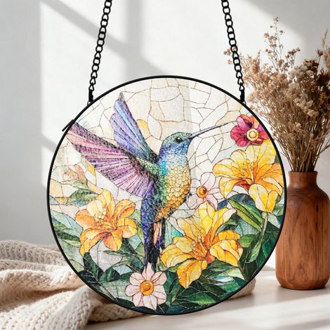 Suspension vitrail colibri attrape-soleil 25 cm décoration fenêtre oiseau cadeau femme (1/5)