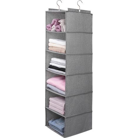 Organisateur Suspendu Pour Armoire - 6 Niveaux Avec Tiroirs - En Coton Et Lin - Plaques PP Rigides - Pliable Et Lavable - Gris - 1 Pièce (1/5)