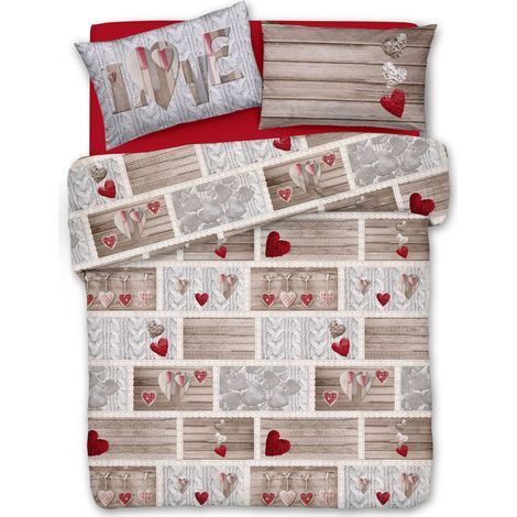 Copripiumino parure sacco e federa shabby 100% cotone singolo matrimoniale Rosso - 2 Piazze