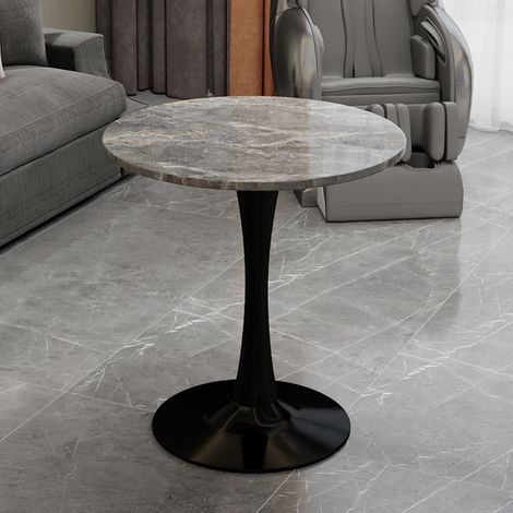 Couchtisch, modernes minimalistisches Design, runder Tisch aus Kunstmarmor, Schwarz und Grau (1/5)