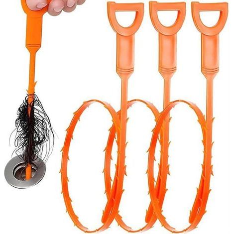 BelleRise – 3-teiliges Abflussreinigungs-Set, 63,5 cm lange flexible Rohr- und Badewannenreinigungsbürste mit Griff (1/5)