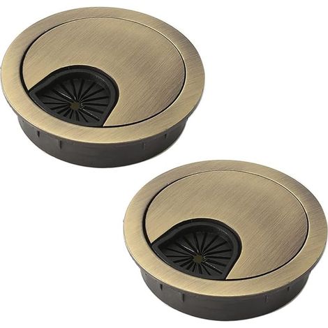 Lot de 2 œillets de câble de bureau 80 mm, trou de câble en métal, cache-trou rond pour organiser les câbles de bureau (Bronze) (1/5)
