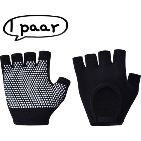 Paire de gants de yoga aérien sans doigts et ouverts pour femme, gants chauds à cinq doigts avec grip antidérapant, accessoire de yoga professionnel, noir (1/5)
