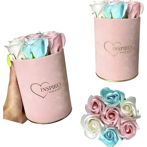 Flowerbox Inspiruj - Scatola rosa con rose di sapone - n. 13 Mix blu e rosa (1/5)
