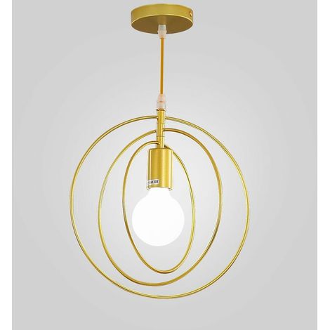 Suspension Luminaire Industriel Vintage Design E27, Éclairage de Plafond Rétro Longueur 120CM, Lustre Abat Jour Métal pour Chambre Salon Couloir Cuisine Salle de Bain Balcon (Doré) (1/5)