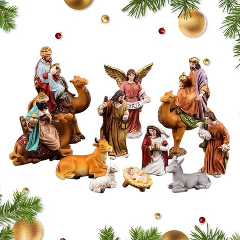 Statues De La Nativité Scène Nativité Résine Noël Religieux Sculpture Naissance De Jésus Bibliothèque Étagère Appui De Fenêtre Table Basse Cheminée Table De Chevet (1/5)