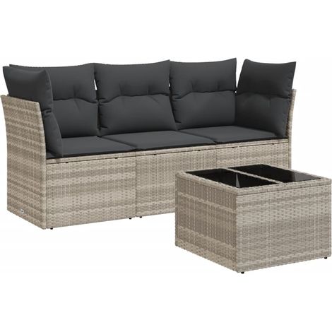 Maison Exclusive - Set Divano da Giardino 4pz con Cuscini Grigio Chiaro Polyrattan