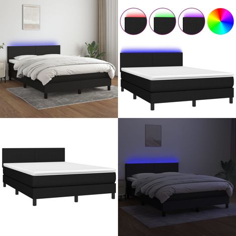 Boxspringbett mit Matratze & LED Schwarz 140x200 cm Stoff - Boxspringbett - Doppelbett - Schlafsystem - Bettauflage - Lattenrost - Home & Living (1/5)