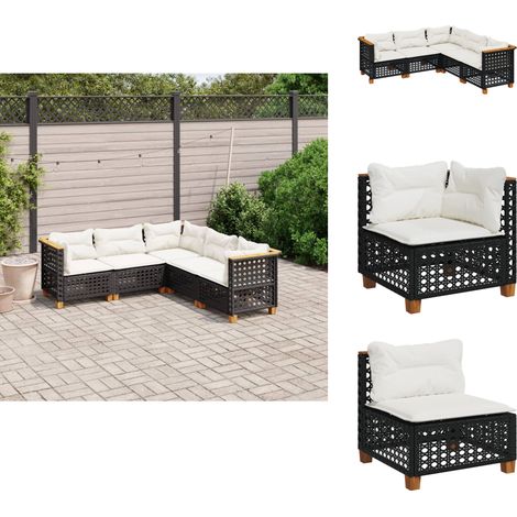 5-tlg. Garten-Sofagarnitur mit Kissen Schwarz Poly Rattan - Gartenmöbel - Outdoor Möbel - Rattan Sofa - Lounge Set - Esszimmergarnitur (1/5)