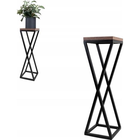 Supporto per fiori da terra in metallo stile loft, nero, legno scuro, Vichy, taglia S, 19x19x62 (1/5)