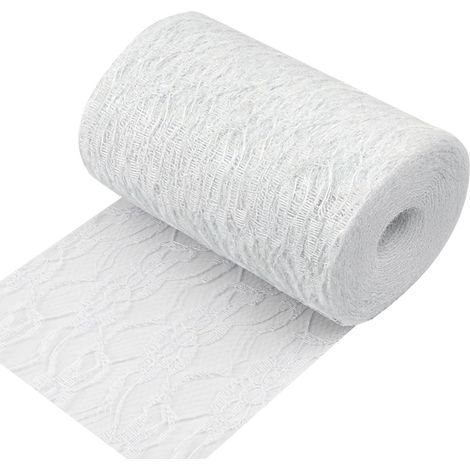 Chemin De Table En Dentelle Blanche - 15 Cm X 25 M - Décoration De Table De Mariage Avec Ciseaux - Lavable - Pour Mariage, Baptême, Communion - Décoration Festive (1/5)