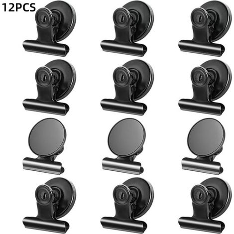 Confezione da 12 clip magnetiche a forma di testa di toro e magneti da frigo per foto, lavagne e appunti da ufficio, nere, 3,1x4 cm (1/4)