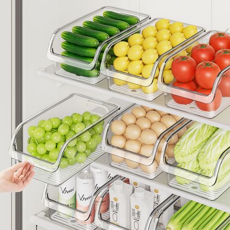 Boîte de rangement pour réfrigérateur, boîte de rangement alimentaire transparente et étroite avec système de drainage