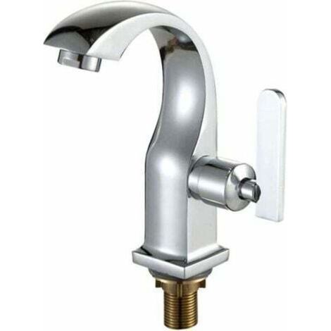 [JAMAIS UTILISÉ] Robinet d'évier de salle de bain à une poignée Robinet en alliage de zinc chromé Robinet d'évier simple Robinet de bassin d'eau froide (1/4)