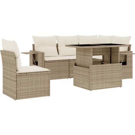 Set Divano da Giardino 6 pz con Cuscini Beige in Polyrattan vidaXL (1/5)
